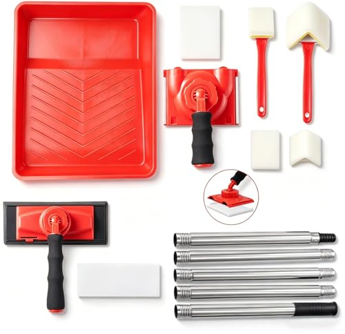 Paint Edger Tool Kit, 14 PCS Paint Edger Set with 5-Section Extension Pole, Trim & Refill Pads, 9 Inch Paint Pad with 360° Handle, Corner & High Ceilings Painter, Paint Supplies for Painting Walls