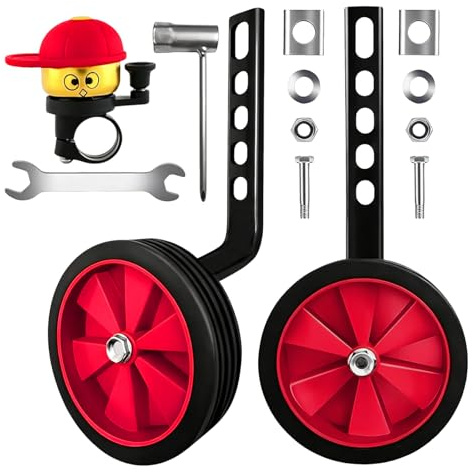 Yooyan 2er Set Verstellbare Fahrrad Stützräder für 12-20 Zoll Kinderfahrräder, inklusive Schraubenschlüssel & Glocke, stabile Gummi-Hilfsräder für sicheres Fahrerlernen