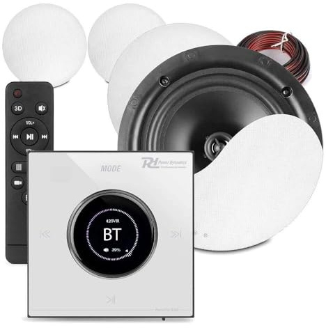 Power Dynamics B100W Bluetooth Deckenlautsprecher 4er Set - 4X Einbaulautsprecher 6,5 Weiß – 100 Watt Verstärker Weiß – Unterputzradio, 55mm Tief - Radio, USB & SD für Wohnzimmer, Büro, Gastro