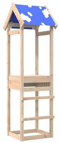 Kaloriko Torre de juego marrón de madera de pino maciza, 52,5 x 46,5 x 195 cm, con tobogán, columpio y estructura de escalada para jardín, exterior, diversión en primavera y verano
