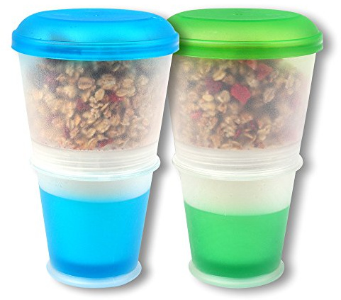 Schramm® a 2 confezioni da portare via Tazza yogurt Muesli-to-Go Muesli con scomparto di raffreddamento integrato e cucchiaio Ciotola cereali Tazza