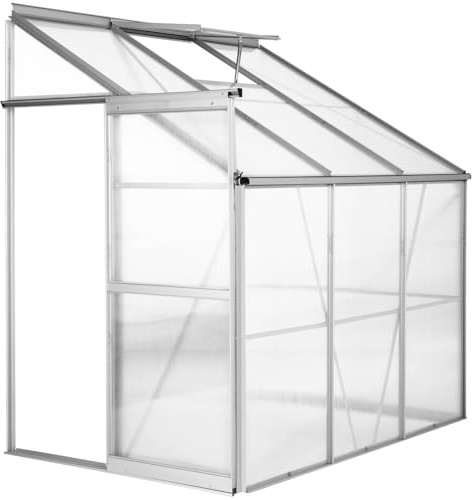 tectake® Invernadero Exterior Aluminio, Aislamiento Térmico y Protección UVA, Invernadero Terraza 192x128x202cm, Caseta Jardin Exterior, Puerta Corrediza y Claraboya, Ideal Huerto y Jardín - sin Base