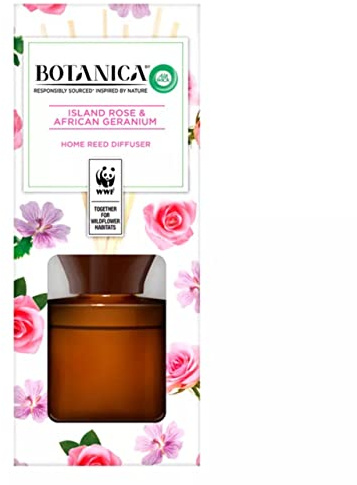 Botanica by Air Wick Air Freshener Reed Diffuser, Island Rose and African Geranium, Pack 1 x 80ml, Inspired By Nature, Room Diffuser