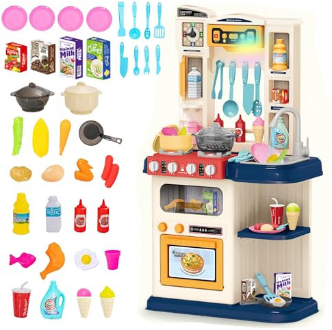 Koolbitz 69 PCs Kids Supermarket Playset with Lights & Sounds Scanner, Toy Cash Register & Pretend Play Food Cutting Set, Educational Grocery Store Shopping Role Play Gift for Children 3+
