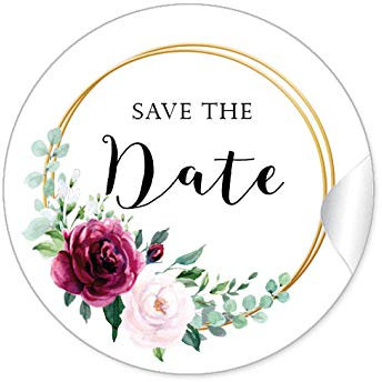 72 STICKER Save the Date Etiketten als Erinnerer Rose rot zwei Ringe in Goldgelb, kein Echtgold, als Siegel für Briefumschläge Anhänger oder Briefe zur Hochzeit Geburtstag Taufe, 4 cm, matt