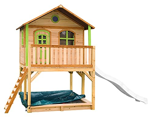 AXI Marc Maison Enfant avec Bac à Sable & Toboggan Blanc | Aire de Jeux pour l'extérieur en Marron & Vert | Maisonnette/Cabane de Jeu en Bois FSC