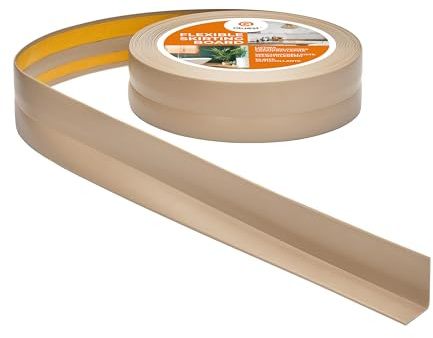 Quest Weichsockelleiste PVC 32x23 mm selbstklebend - Beige, 5 m | Flexible Knickleiste & Abschlussleiste, für Küche, Bad & Wohnraum, Montage ohne Bohren, schmutzabweisend