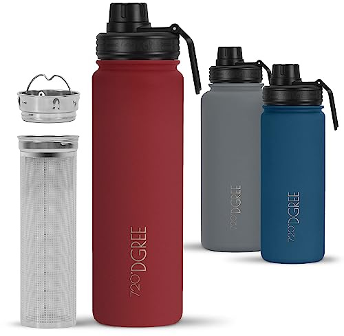 720°DGREE Edelstahl Trinkflasche 710ml “noLimit” - Hält 12h Heiß, 24h Kalt | Mit Teesieb, Fruchteinsatz - Auslaufsicher bei Kohlensäure, BPA-Frei - Thermosflasche für Sport, Schule, Büro, Uni, Outdoor