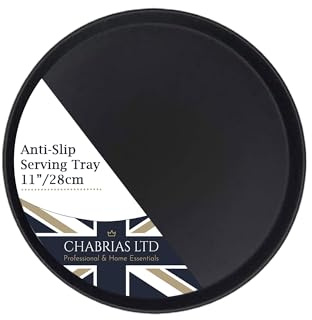 Chabrias Ltd 11 / 28cm Single Bar Tray U-Grip Round Black Anti Slip Non Slip Bar Drinks Food Serving Tray for Parties, Gatherings, Bars, Restaurants, and Home
