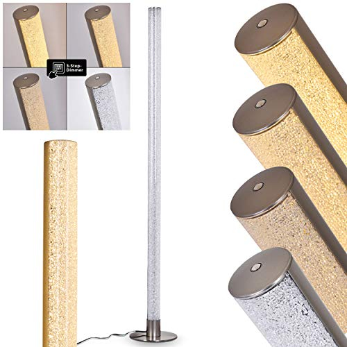 LED Stehlampe Pipe, dimmbare Stehleuchte aus Metall in Nickel matt, 1 x LED 14,5 Watt, 1200 Lumen, 3000 Kelvin (warmweiß), Standleuchte mit 3-Stufen Touchdimmer, Bodenlampe mit Glitzer-Effekt