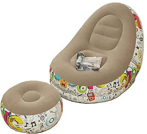 KAISUN Aufblasbarer Loungesessel mit Fußschemel, Aufblasbare Luftmatratze Klappsofa Lazy Sofa, Beflockt, Tragbar Sitzsack,für Den Außenbereich (Hellbraun)