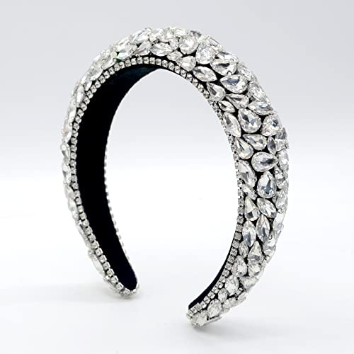 Strass-Stirnband, gepolstert, barocke Kristalle, modisches Party-Haarband für Braut, Hochzeit, Jahrestag, Urlaub, Geschenke (Silber)