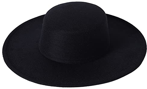 Dubute Sombrero de ala ancha formal para mujer, diseño clásico de hongo, sombrero de fieltro para la iglesia, Negro, Talla única