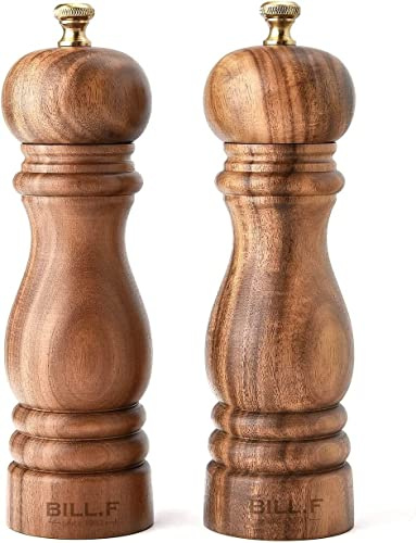 Bill.F Salt and Pepper Grinder Set, Wood Pepper Mill Set of 2 Manual Salt Pepper Shakers Grinder Refillable 7 Inch with Adjustable Ceramic Grinding Rotor