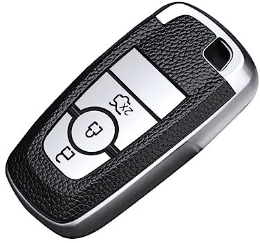 KUNIO Schlüsselhülle Passt für Ford Mondeo Mustang Explorer EcoSport S-Max Ranger Fiesta F150 F250 TPU Leder-Textur Schlüsseletui Autoschlüssel Hülle Schlüsselschutz 3 Tasten Silber
