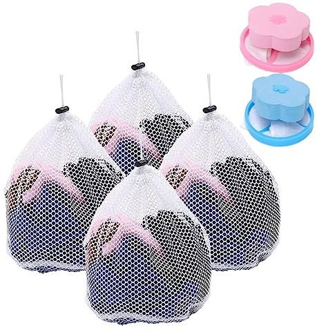 Mollyfox 4 Stück Wäschenetz+2 Stück Filterbeutel,Wäschebeutel mit Kordelzug,wiederverwendbarer Wäschenetz für Waschmaschine Laundry Bag,Geeignet für Mäntel,Pullover,Hemden,Socken,Jeans,Plüschtiere usw