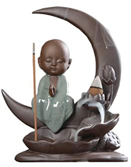MOOWI Weihrauchbrenner Buddha Incense Burner Handmade Ceramic Incense Holder Backflow Incense Censer Home Office Yoga Tea House Decor Waterfall Incense Stick Holder Räucherstäbchenhalter Zen Dekor