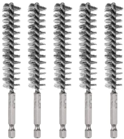 QUARKZMAN 5Pcs Cepillo de Alambre de Acero Inoxidable 16mm Diámetro para Limpiar Tubos y Conductos con Mango y 1/4 Vástago Hexagonal para Tubos Puertos Rodamientos