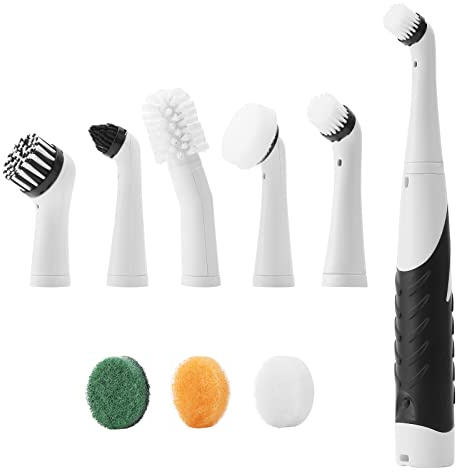 Elektrische Reinigungsbürste Scrubber Reinigung Haushalt Bürstenwerkzeug Kabellos mit 4 Bürstenköpfen 3 Schwamm-Pads für Küche Badezimmer Waschbecken Schuhe