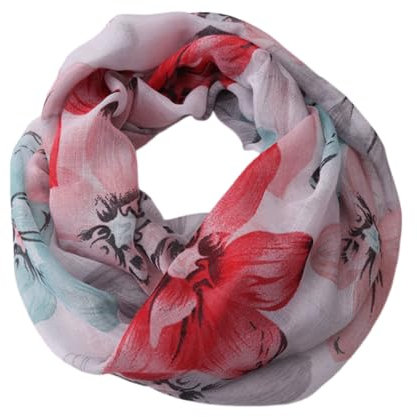 Kabelife Damen Mädchen Rundschal Loopschal Loop Schal mit Blumen Muster Schlauchtuch Baumwolle-Leinen Schlauchschal Halstuch (Rot)