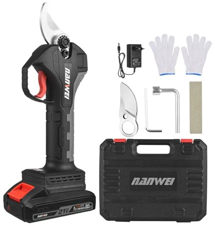 HUIOP Nanwei Sécateur électrique sans balais 21 V Rechargeable 10 Ah Batterie au lithium élagueuse de branches d'arbres Sécateur de jardin Diamètre de 30 mm