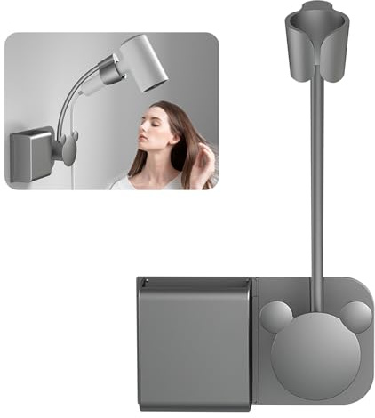 EEPLUYTY Supporto per Asciugacapelli Senza Foratura, Porta Phone Bagno da Muro Adesivo, Porta-asciugacapelli a Parete, Porta-asciugacapelli Autoadesivo, Altezza Regolabile, Facile da installare