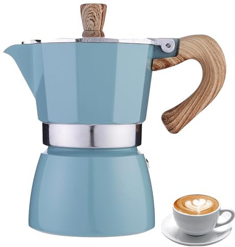 PLABNK 300ml Moka Pot, Stovetop/Espresso Maker, Aluminum, Removable, Thickened Silicone Ring/Seal+ Anti-slip Handle, Easy To Use/Clean, for Moka, Cuban Coffee, Cappuccino, Latte,Blue