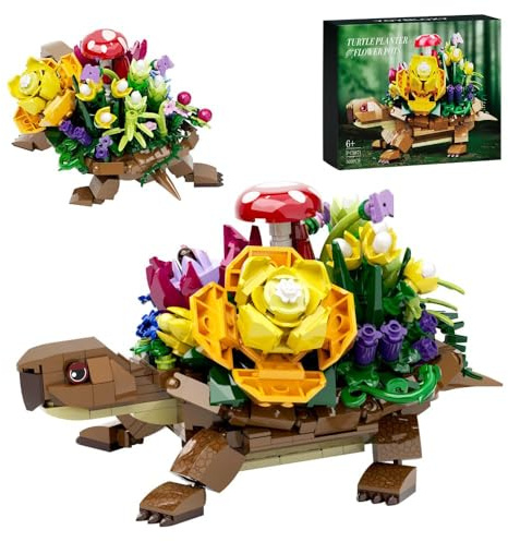 Tirff Schildkröte Sukkulenten Blumentopf Niedlichen Tierförmigen Blumentöpfe Bausteine, 509 Klemmbausteine MOC Kreativität Mini Saftiger Bonsai für Home Office Schreibtisch Balkon Ornament