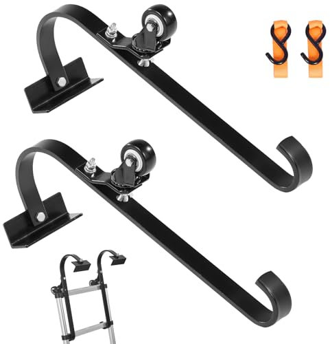 VEVOR Dachleiterhaken, 2er-Set Dachhaken mit festem Rad und Schwenkstange, Leiterstabilisator aus hochbelastbarem Stahl, Dachfirstverlängerung zur Schadensverhütung, Leiterhaken Tragkraft bis 272 kg