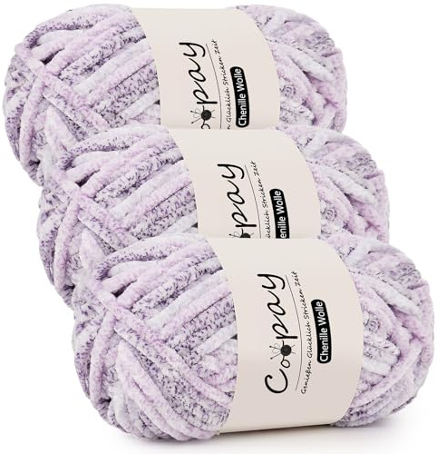 Coopay Lot de 3 Pelotes de Laine Chenille pour Crochet - 100 g de Fil Velouté, Épais et Moelleux - pour Couvertures, Écharpes - Rose Brillant