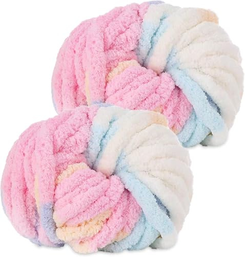 Hengrongshen Dicke Wolle 2 Stück 500g, Chunky Yarn für Armstricken, Dickes Garn zum Häkeln und Stricken von Decken, XXL Riesen Wolle für Schals, Mützen, Haustier Nest - Bonbonfarben