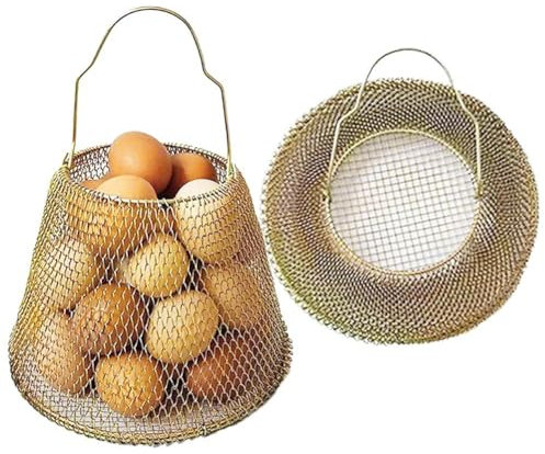 Zghhc Vikbara äggkorgar, 1 st bärbar trådkorg för ägguppsamling, fruktkorg i metall med handtag, bondgård, hem, kök, bänkskiva, dekor