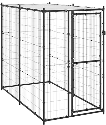 IKAYAA Freilaufgehege Hühner 110 x 220 x 180 cm Hühnerstall Verzinkter Stahl Hühnergehege Freilauf Groß mit Sonnenschutzdach und Tür für Haustierkäfig Hühnerkäfig Vogelkäfig Kleintiere Schwarz