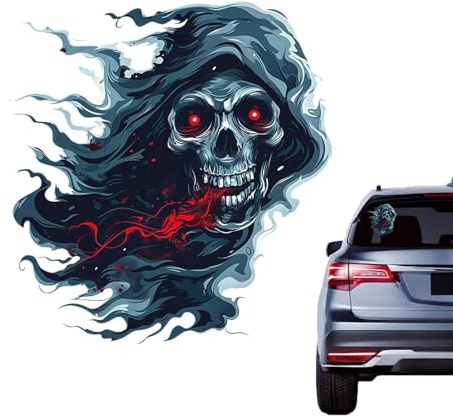Nbhuiakl Halloween Totenkopf Autoaufkleber - Skelett Abziehbilder, PVC, Gothic, Schwarz, für Auto, Fenster