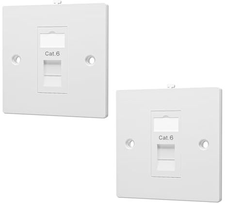 FGB RJ45 Socket Faceplate Wall Plate, RJ45 Wall Sockets Cat6 Single Port for CAT6/CAT5E/CAT5 Ethernet Cable Networking Socket Box with Keystones Jack Modular, 2 Pack