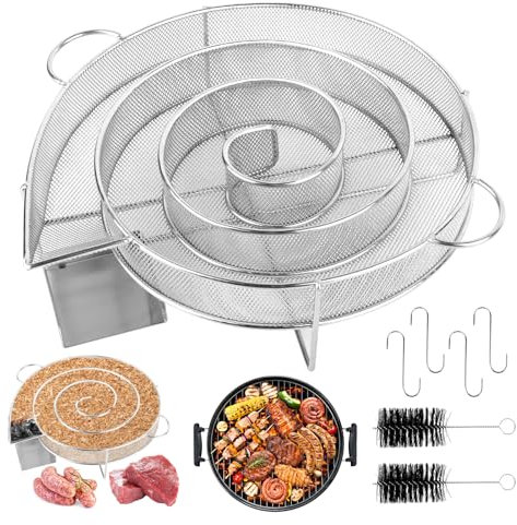 TNOMSNO Kaltrauchgenerator aus Edelstahl, Rund Edelstahl Rauchgenerator mit 4 Fleischhaken 2 Reinigungsbürste Rund Kaltrauchgenerator Edelstahl Kaltraucherzeuger für Kugelgrill Smoker Räucherofen