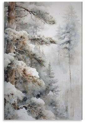 LZTEN Kunstdruck auf Leinwand, Motiv: Vintage-Kiefer, Aquarell, Winterlandschaft, Poster, Wandkunst, Ölgemälde, Dekoration, ungerahmt, 30,5 x 45,7 cm