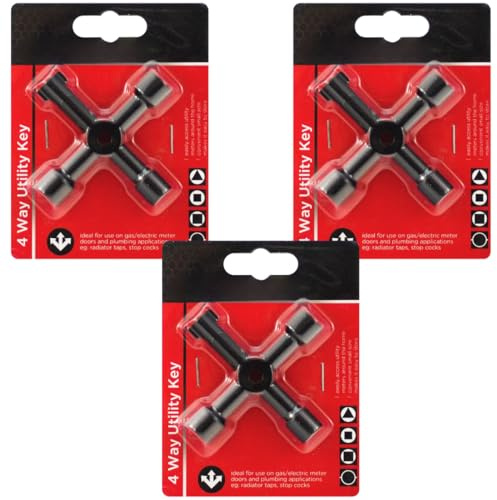 SOTL® X3 4-Wege-Universalschlüssel für Gas, Wasser, Elektroschränke, Universal-Kreuzschlüssel für Zählerkästen, Ventile und Heizkörper, langlebiges Metall, 4-Wege-Multifunktionswerkzeug