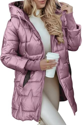 Minetom Giacca Invernale Imbottita In Cotone Da Donna Cappotto Con Cappuccio Slim Aderente Di Media Lunghezza Giacca Imbottita In Caldo Piumino A Rosa M