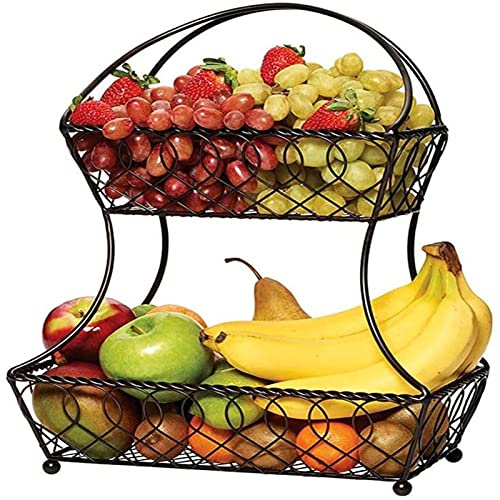 piatto di frutta Ciotole di frutta Alzata for torta cesto di frutta,Ciotola for frutta a 2 livelli,Cesto for frutta in metallo da appoggio,Portafrutta stile vintage,Mantiene frutta e verdura fresca,Ci