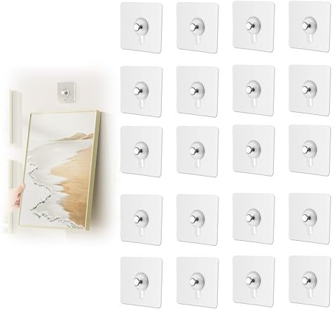 Selbstklebende Bilderhaken, keine Nägel, selbstklebende hängende Nägel, abnehmbare Klebeschrauben, Bilderhaken, keine Nägel, bohrfreie Klebehaken, für Küche, Badezimmer, Zuhause, Büro, 20 Stück