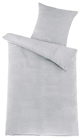 MB Warenhandel24 Bettwäsche 135x200 + 80x80 cm Winter Microfaser Flausch Fleece Thermofleece warm Cashmere Touch Teddy Coral Fleece 2 TLG teilig (Cord Silber, ca. 135x200 + 80x80 cm)