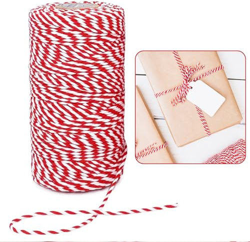 Cfcyhla Rot Weiß Baumwollschnur, 2mm Geschenkschnur zum Einpacken von Geschenken, 100m Weihnachten Bastelschnur, Zweifarbige Dekoband Kordel Für Backen,Kochen in der Küche,DIY Basteln
