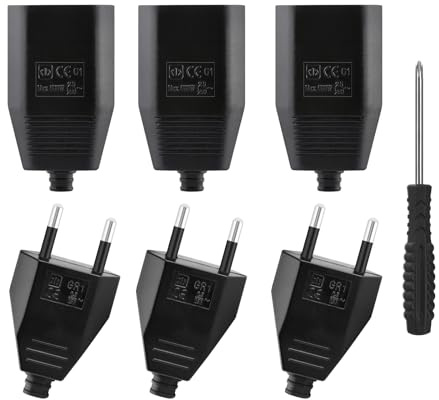 6 Stück Euro Stecker Flach,Europäische Flach Stecker,Stecker 250V,2,5A Stecker 2 Polig,Eurostecker Flach,Eurokupplung,Eurokupplung Flach,Stromstecker, Schuko Stecker Europäischer Stecker(Schwarz)