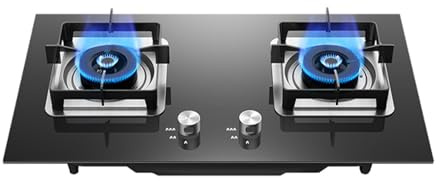 Cuisinière À Gaz 2 Brûleurs, Cuisinière À Gaz En Cuivre Moulé En Verre Trempé Noir, Cuisinière Montée Sur Table/encastrable, Convertible GN/GPL, Avec Protection Contre L'extinction(LPG)