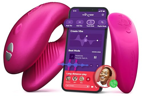 WE-VIBE Chorus Einstellbarer Paarvibrator mit Voller Kontrolle über Fernsteuerung oder Paar-App mit exklusivem Gleitgel, C-Form mit Starken Vibrationen; 100% Wasserdicht, Bluetooth-Steuerung, Rosa