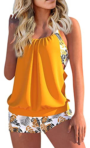 uxxnjfg Maillot De Bain Femme 2 Pieces Shorty Tankini Grande Taille Ensemble Maillot De Bain Taille Haute Amincissant avec Armature Ete Swimwear