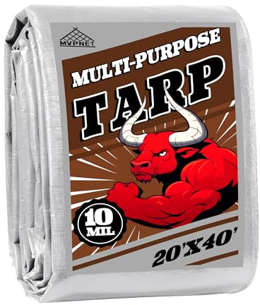 Tarp 20x40 ft Heavy Duty 10mil Silver/Brown 100% Waterproof High Durability Multipurpose Outdoor Tarpaulin,Uv Resistant,for Courtyards,Camping, Canopy, Trailer, Boats, Camping, Etc -by MVPNET