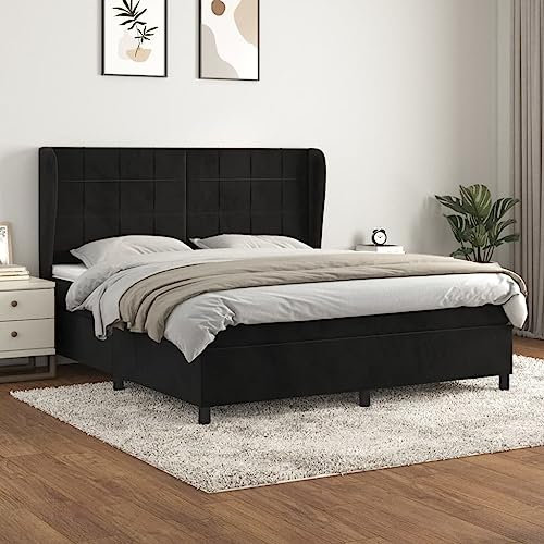 Brokky Boxspringbett mit Matratze Schwarz 180x200 cm Bett Boxspringbett Schlafzimmer MöBel Betten Bett Mit Matratze Samt / 3129227