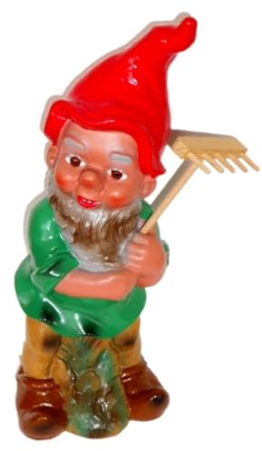 XL Gartenzwerg Zwerg mit Rechen Figur 36 cm Kunststoff Gartenfigur Deko